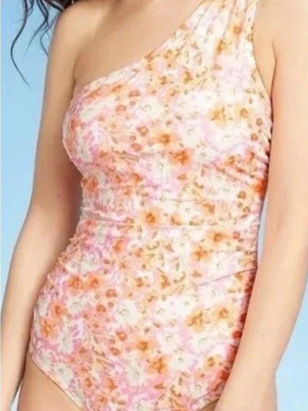 Kona Sol One-Shoulder Floral One-Piece Swimsuit in Pink & Orange